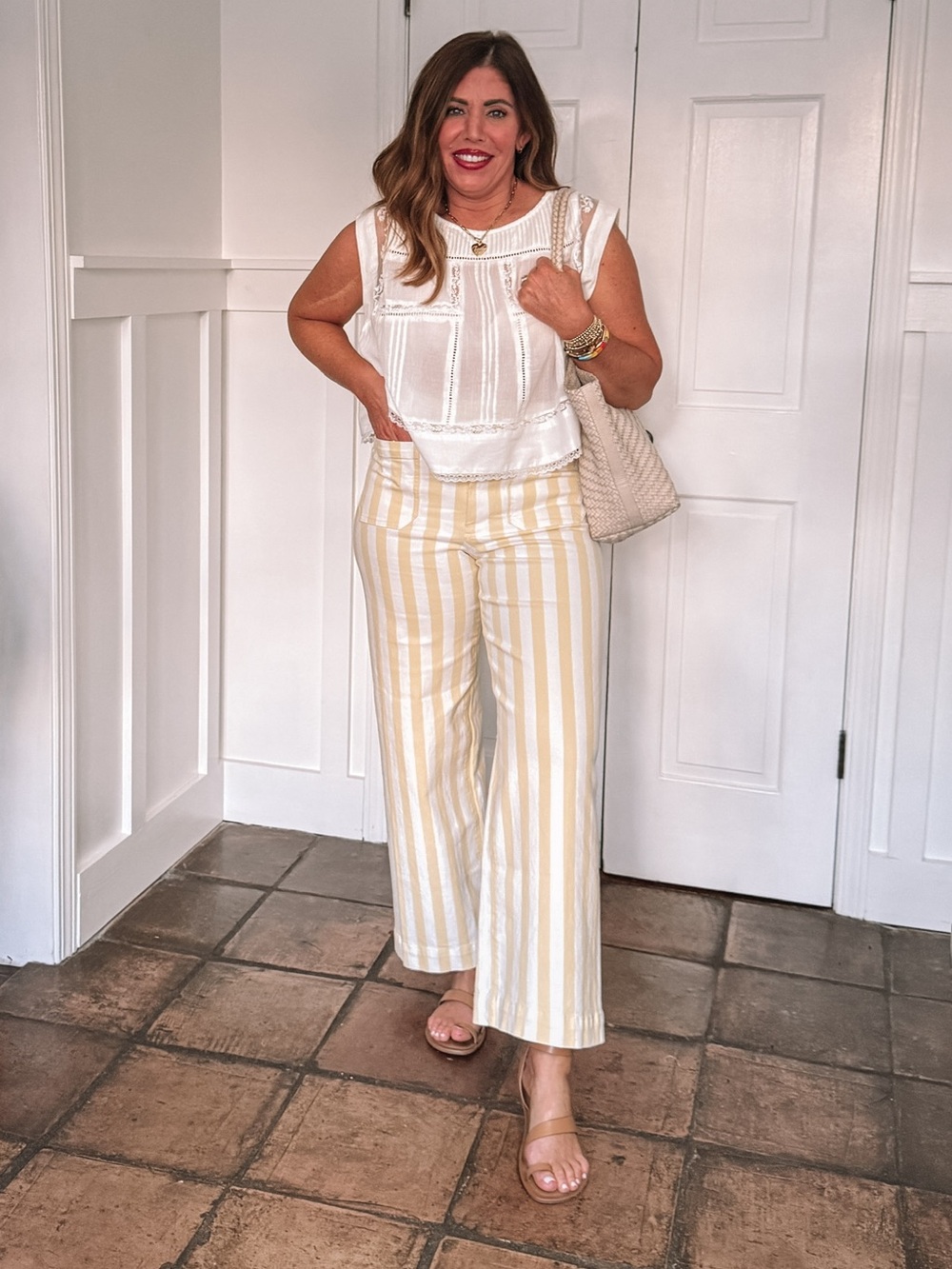 NWT Maeve Yellow & White Striped Wide-Leg Pants, size 30